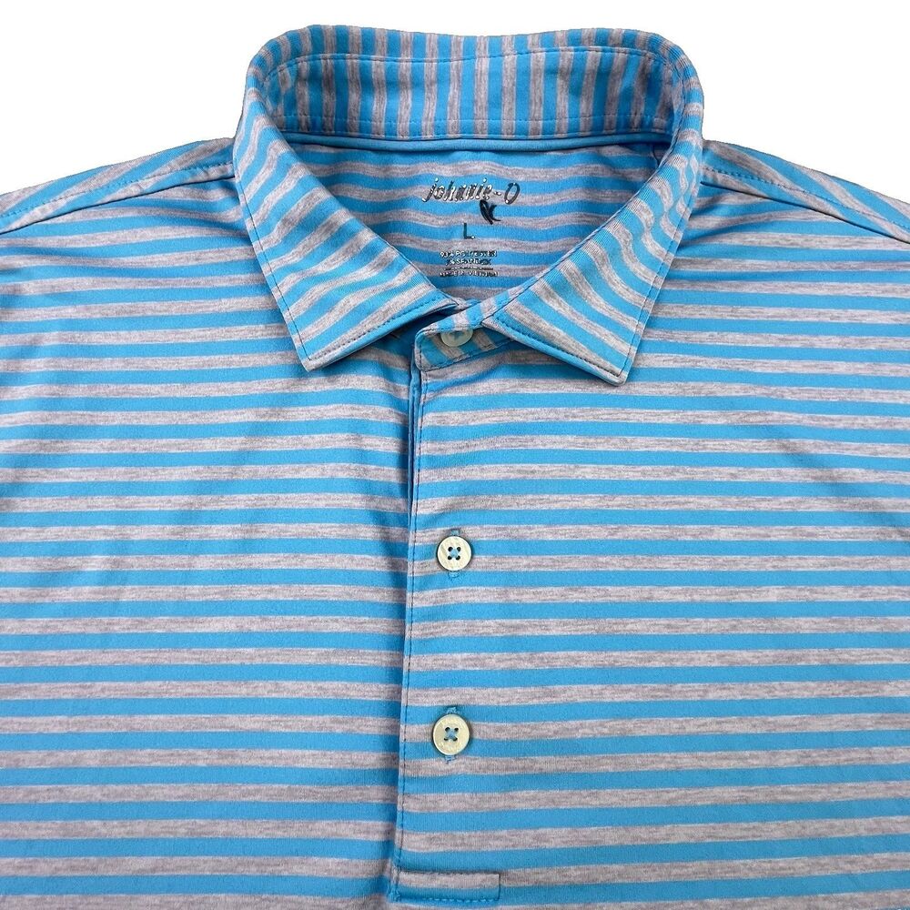 Johnnie-O Polo Shirt Mens Large Blue Gray Striped Lightweight Performance Golf